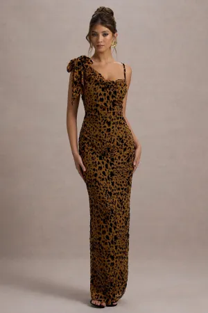 Yasmin | Leopard Print Velvet Strappy Maxi Dress With Bow Club L London