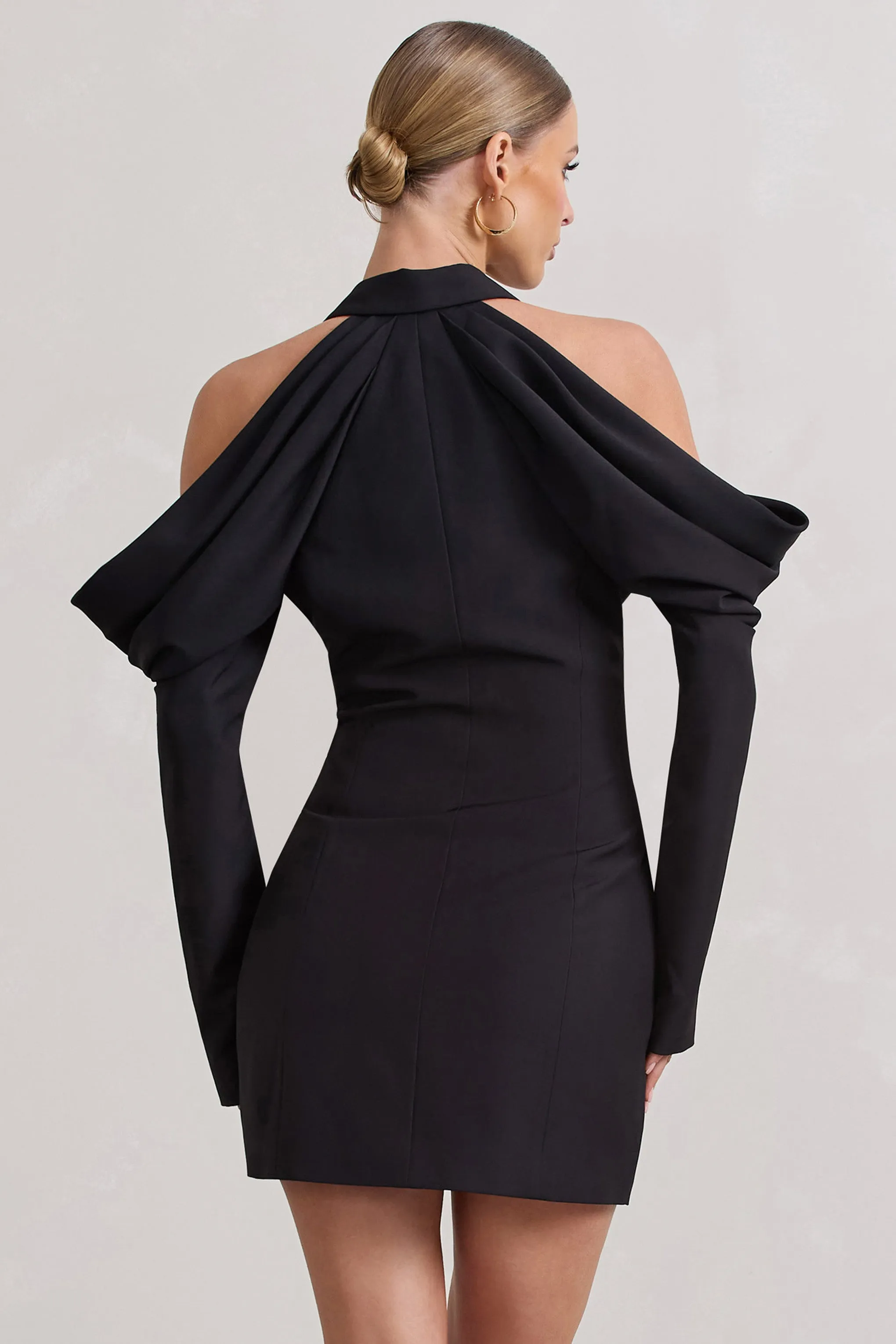 Your Night | Black Plunge Draped Blazer Dress Club L London