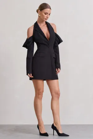 Your Night | Black Plunge Draped Blazer Dress Club L London