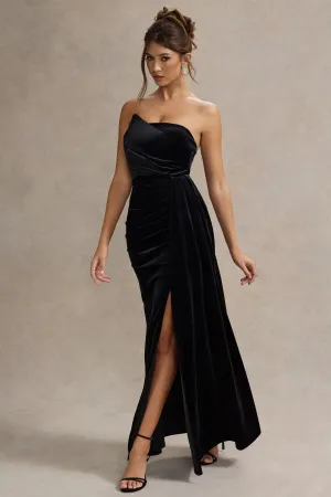 Zafira | Black Velvet Strapless Draped Maxi Dress Club L London