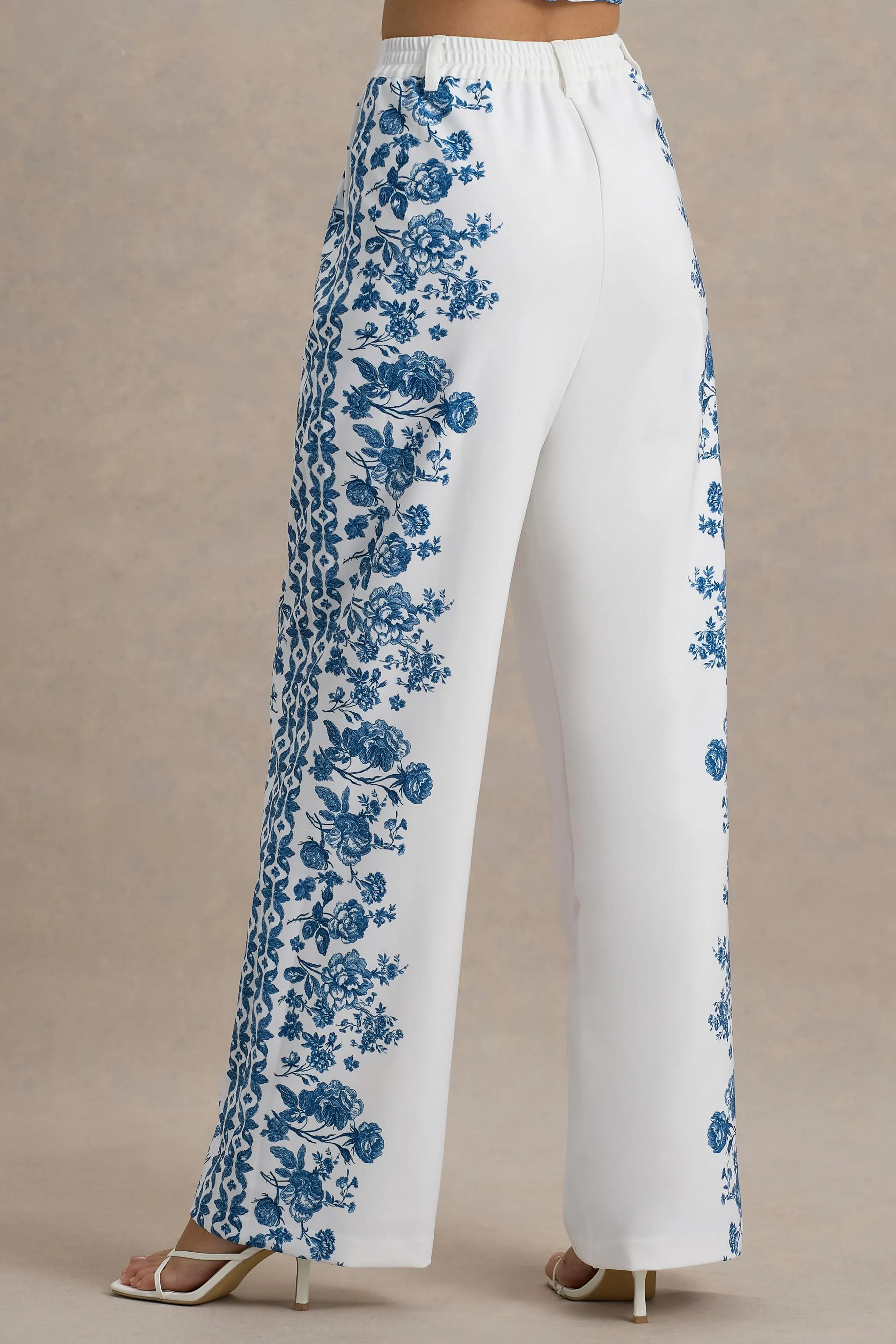 Zelie | Blue Porcelain Print Wide-Leg Trousers Club L London