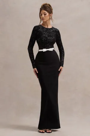 Zenith | Black Lace Long-Sleeve Maxi Dress Club L London
