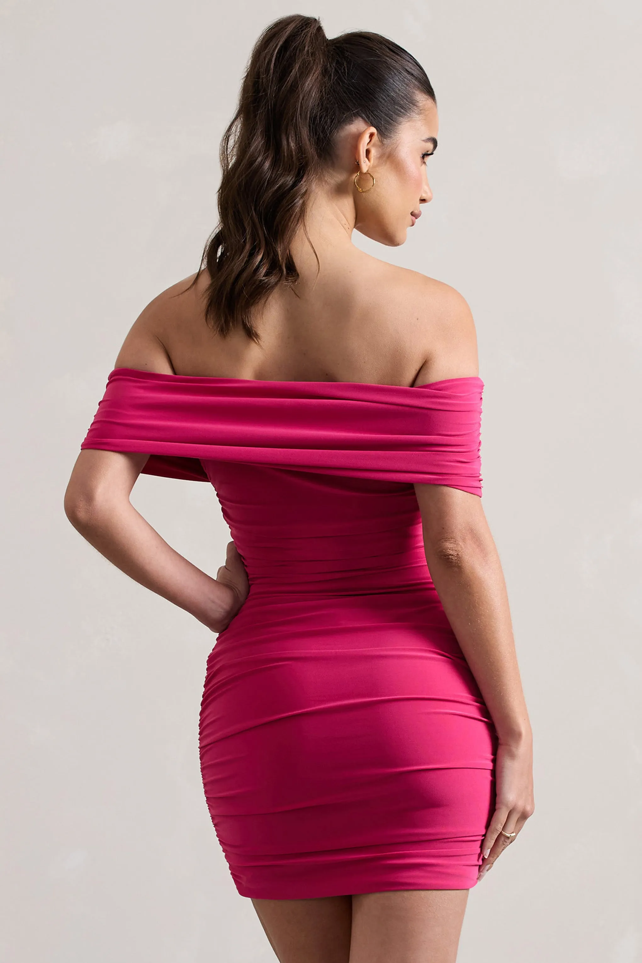 Zeta | Dark Pink Bodycon Bardot Mini Dress Club L London