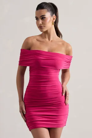 Zeta | Dark Pink Bodycon Bardot Mini Dress Club L London