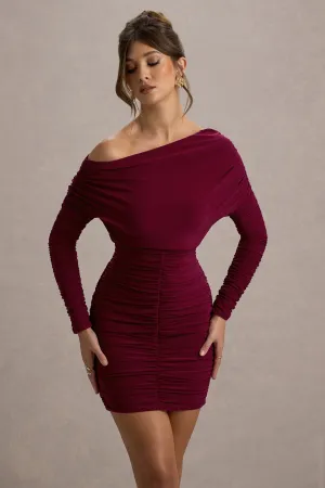 Zhara | Burgundy Ruched One-Shoulder Bodycon Mini Dress Club L London