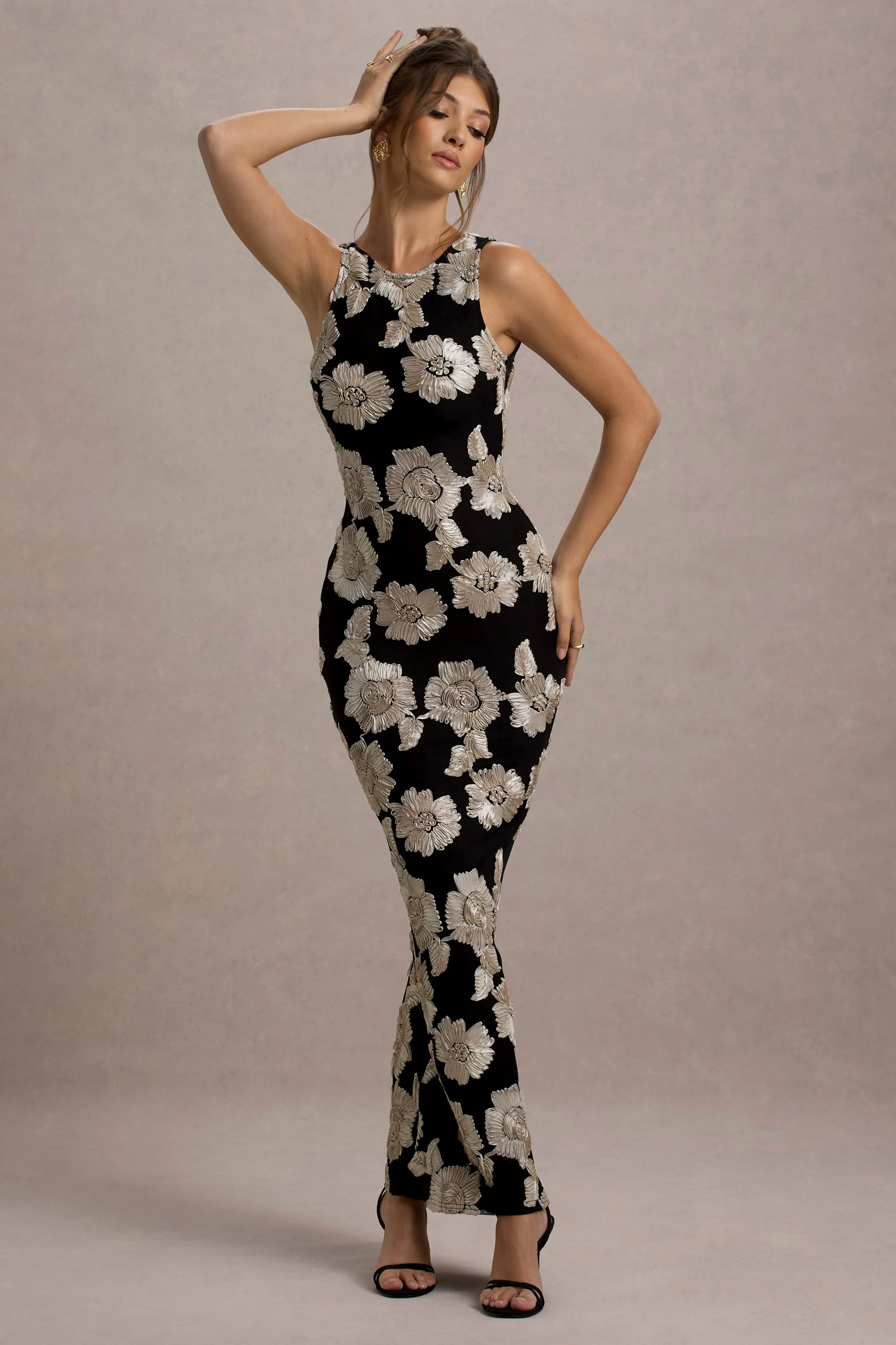 Zoella | Ecru Floral Print Sleeveless Maxi Dress Club L London