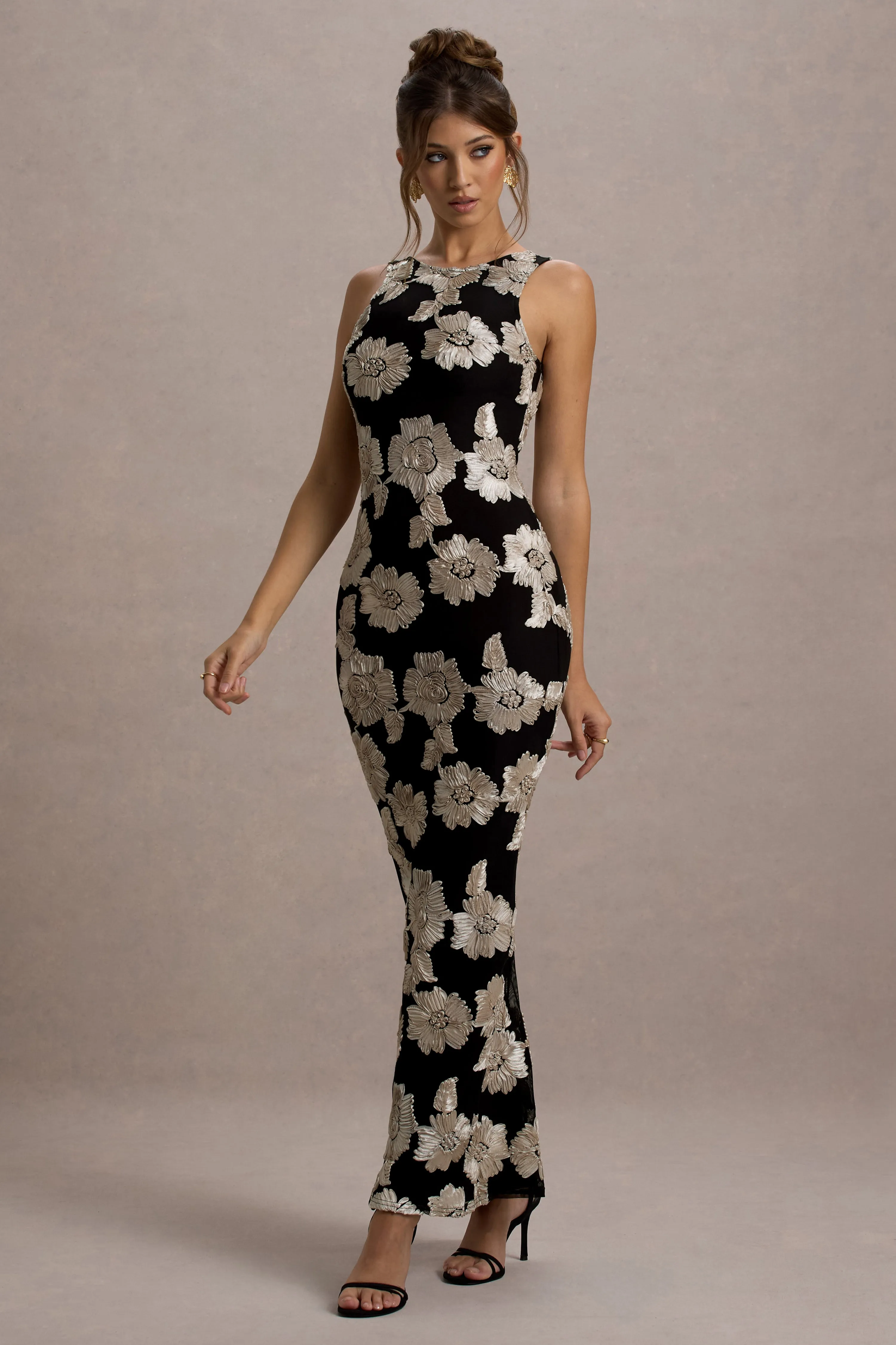 Zoella | Ecru Floral Print Sleeveless Maxi Dress Club L London